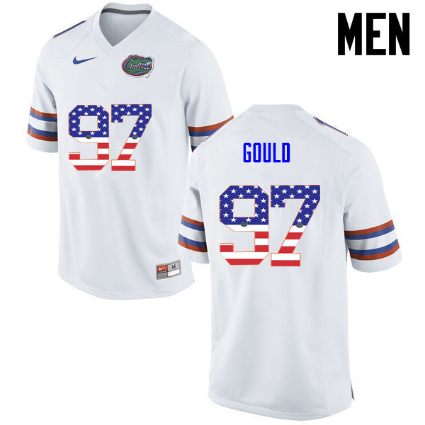 Men Florida Gators #97 Jon Gould College Football USA Flag Fashion Jerseys-White - Click Image to Close